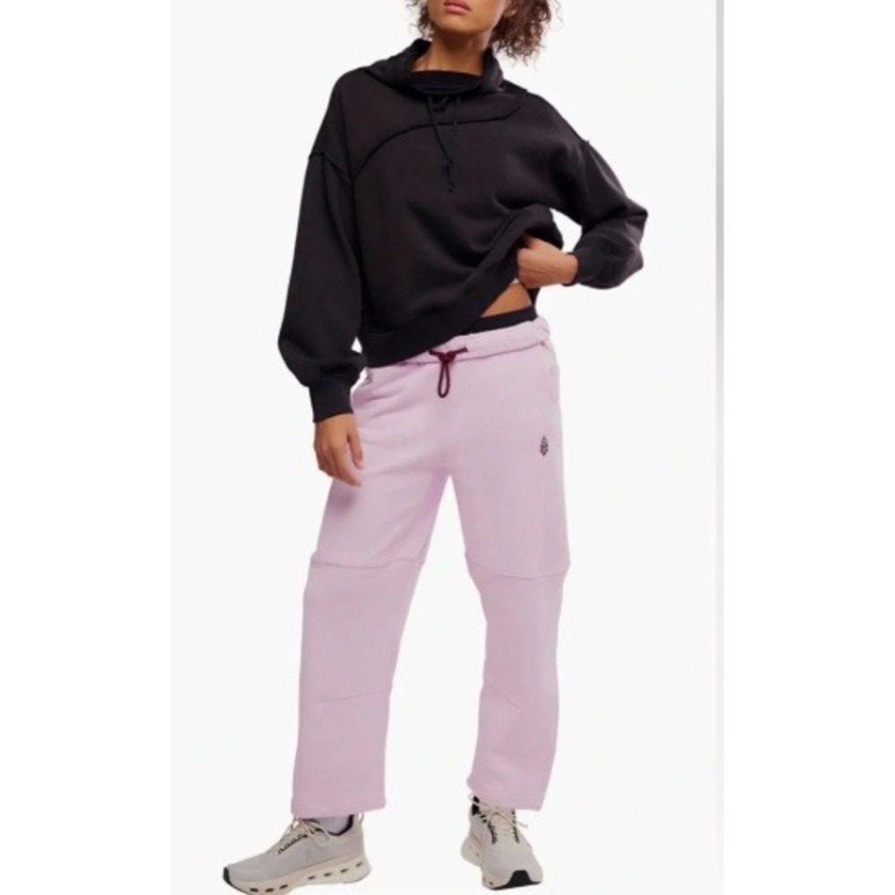 Free People Movement Top Score Pink Wide Leg Cotton Sweatpants Elastic Waist Sm